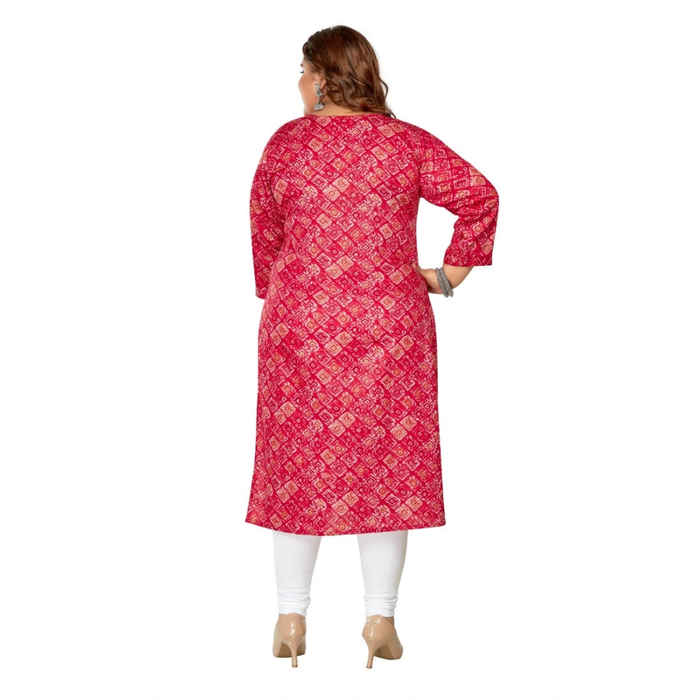 Amfyn Women's Casual 3/4th Sleeve Golden Foil Printed Capsule Cotton Straight Kurti (Pink)
