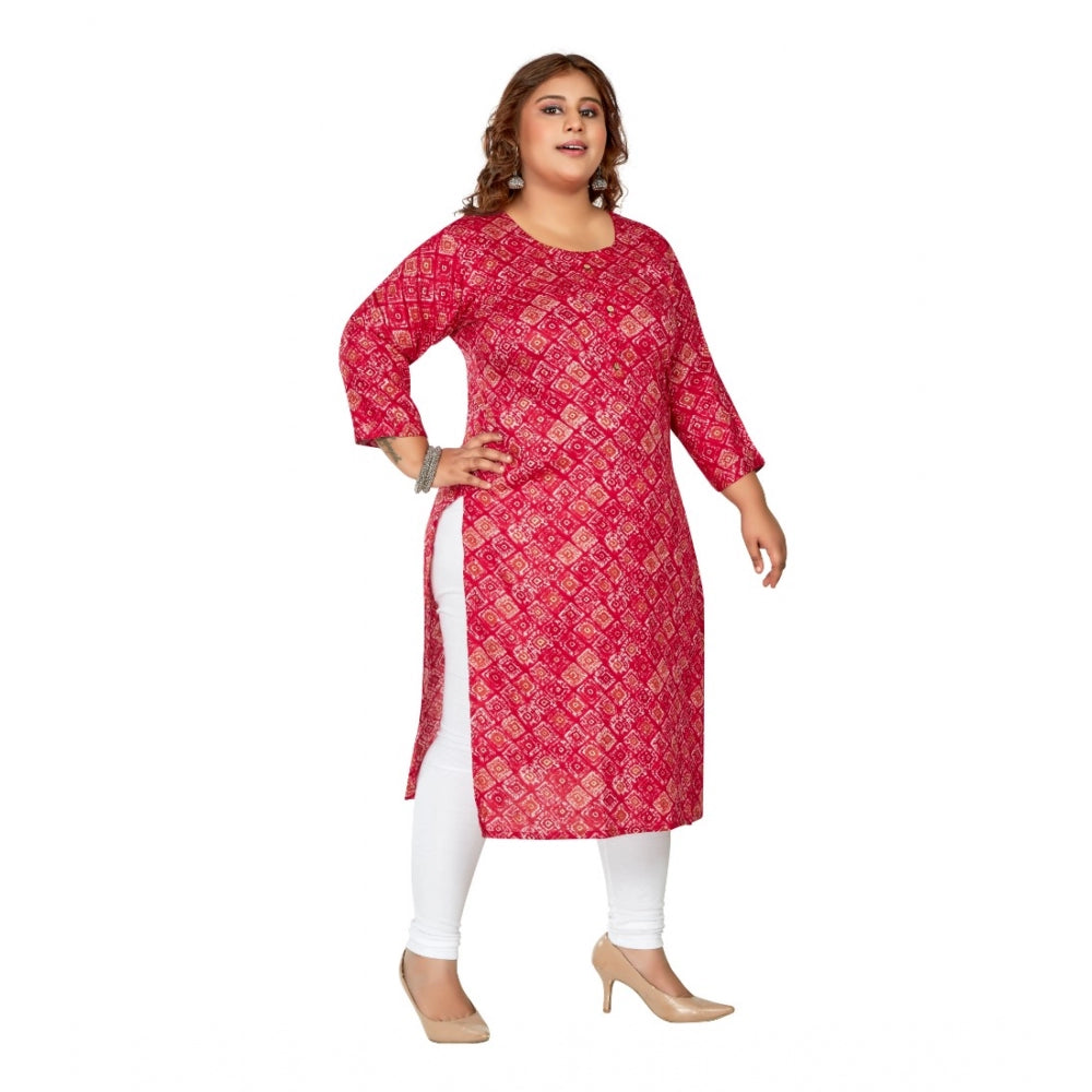 Amfyn Women's Casual 3/4th Sleeve Golden Foil Printed Capsule Cotton Straight Kurti (Pink)