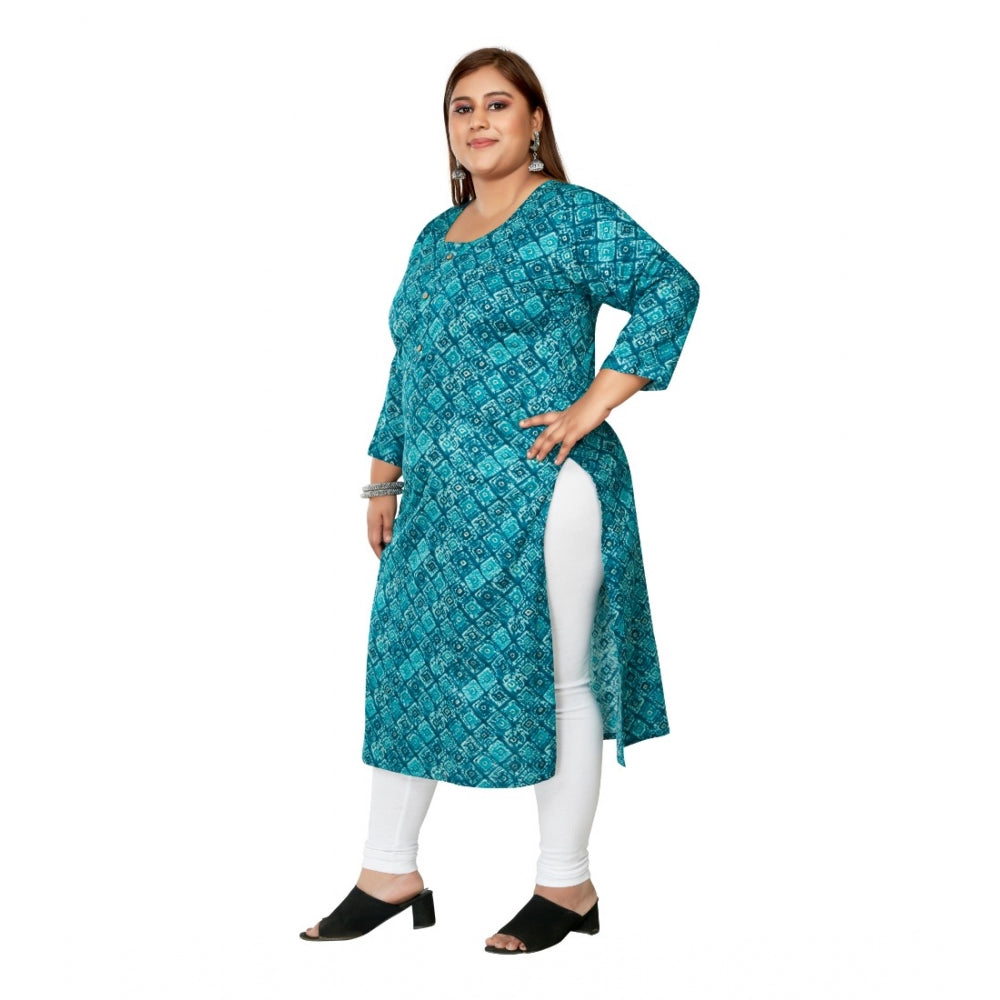 Amfyn Women's Casual 3/4th Sleeve Golden Foil Printed Capsule Cotton Straight Kurti (Green)