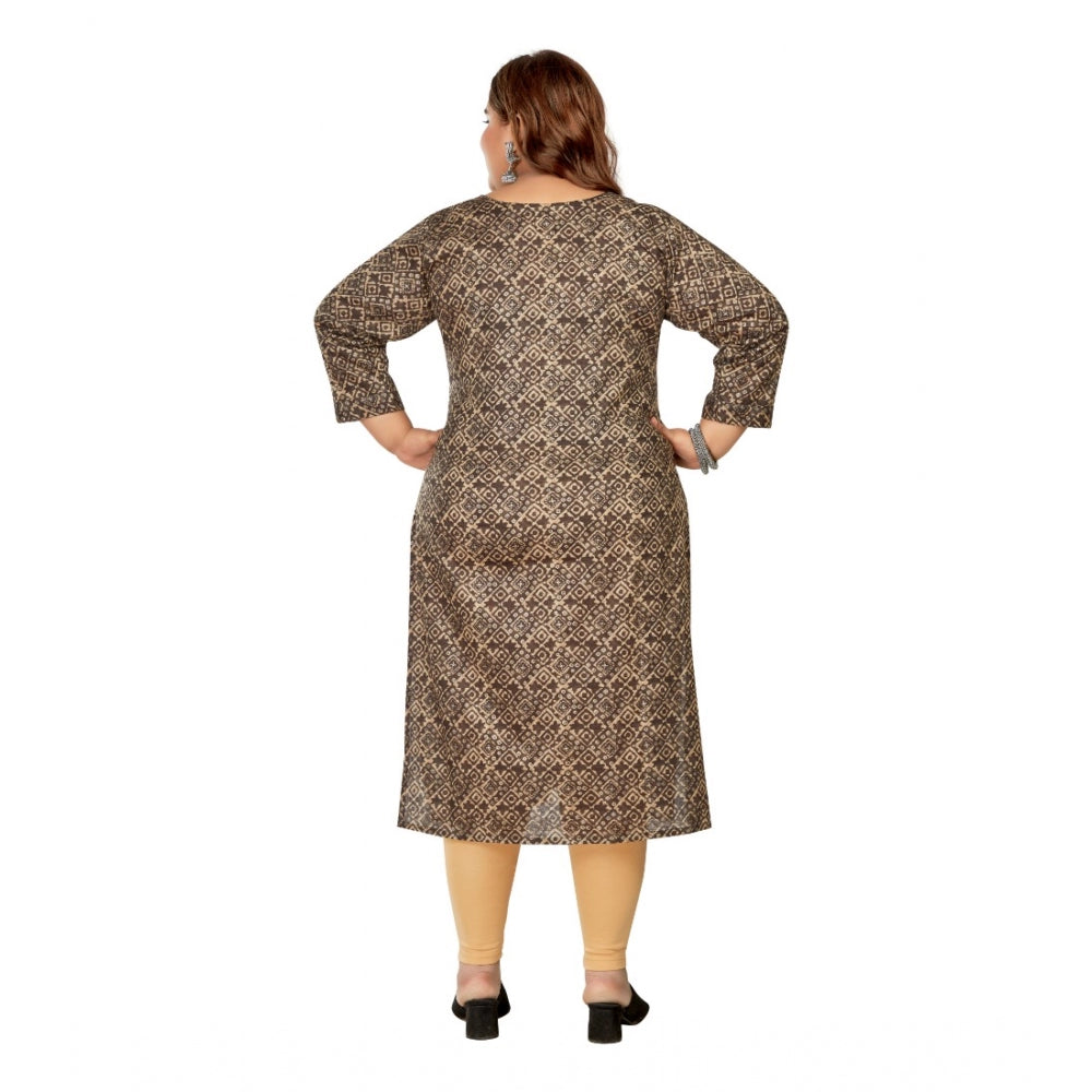 Amfyn Women's Casual 3/4th Sleeve Golden Foil Printed Capsule Cotton Straight Kurti (Brown)