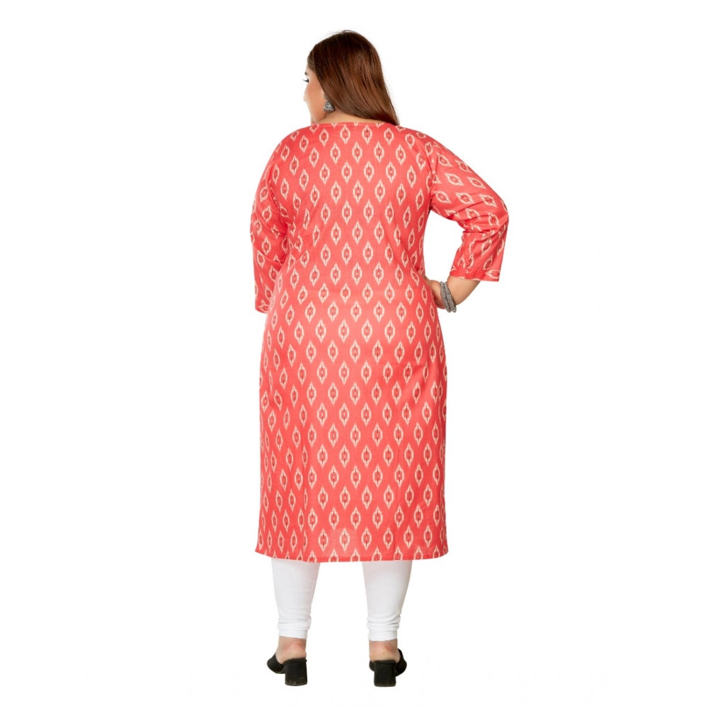 Amfyn Women's Casual 3/4th Sleeve Ikkat Printed Pure Cotton Straight Kurti (Pink)