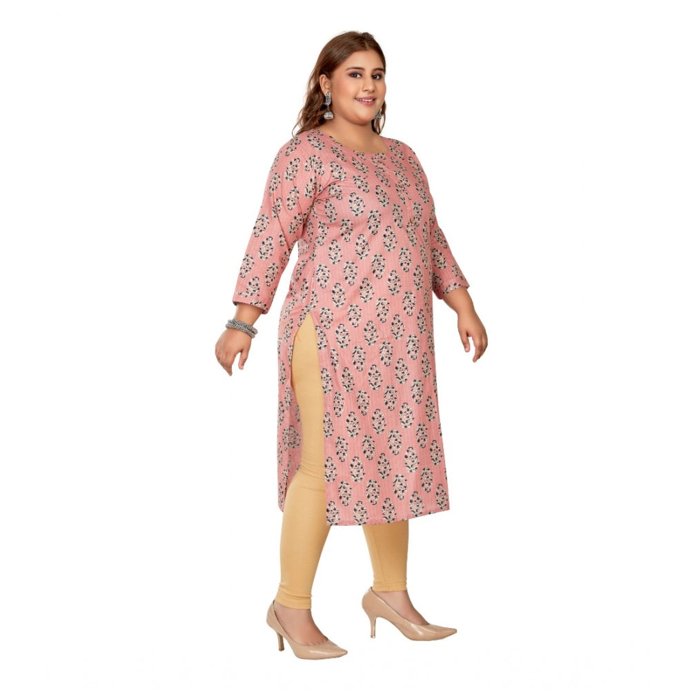Amfyn Women's Casual 3/4th Sleeve Golden Foil Printed Pure Cotton Straight Kurti (Coral Pink)