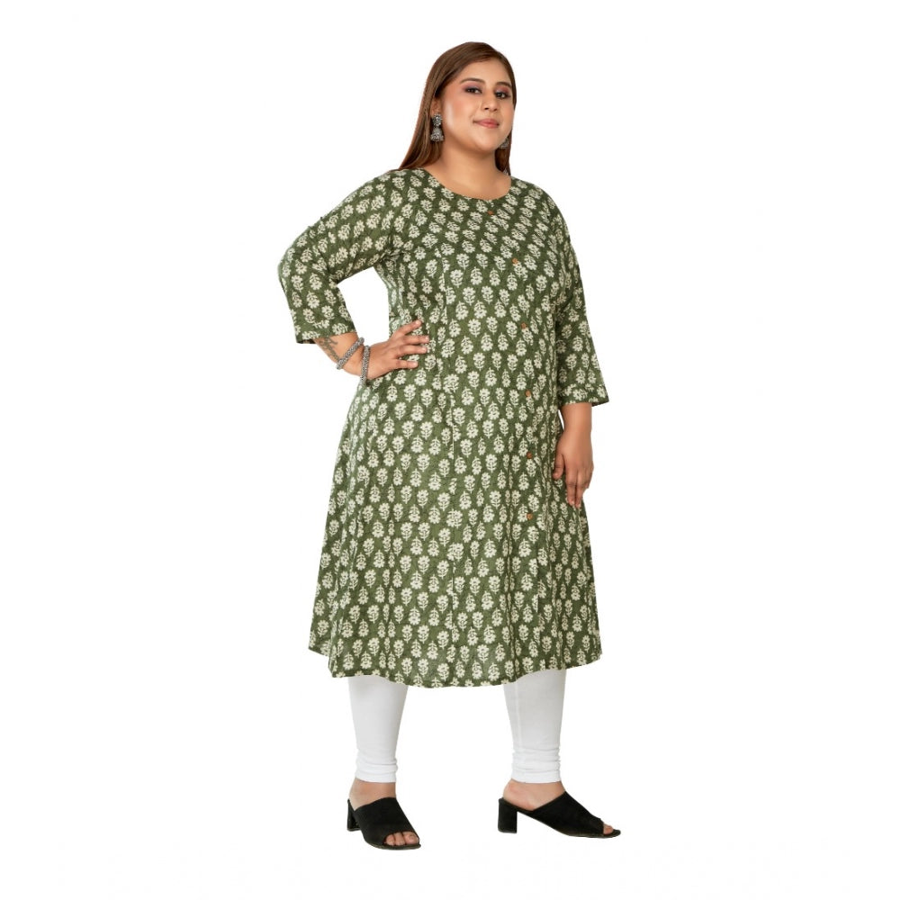 Amfyn Women's Casual 3/4th Sleeve Printed Pure Cotton Prince Cut A-Line Kurti (Green)