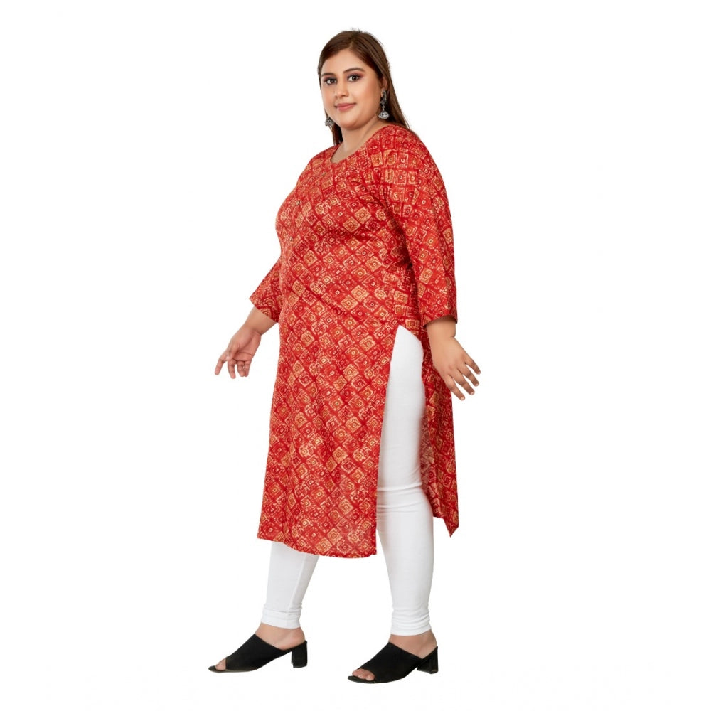 Amfyn Women's Casual 3/4th Sleeve Golden Foil Printed Capsule Cotton Straight Kurti (Red)
