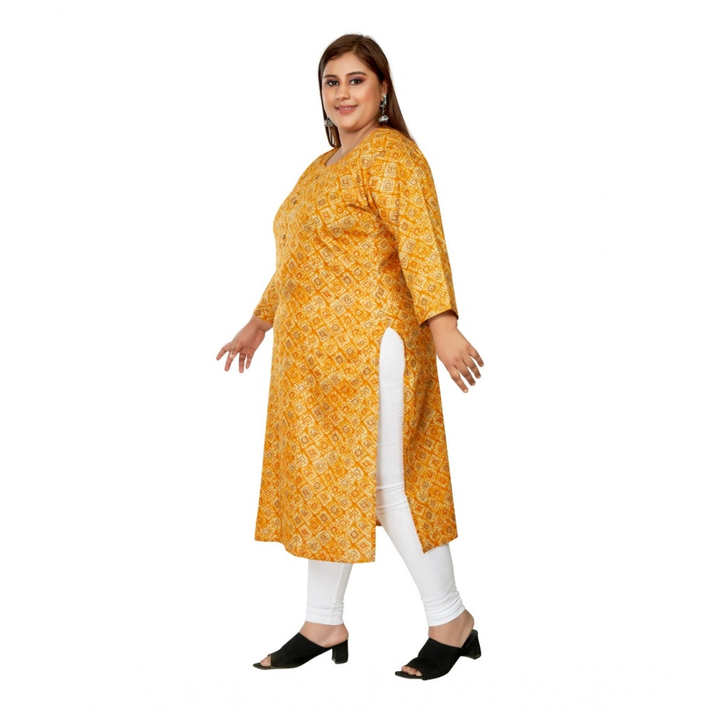 Amfyn Women's Casual 3/4th Sleeve Golden Foil Printed Capsule Cotton Straight Kurti (Yellow)