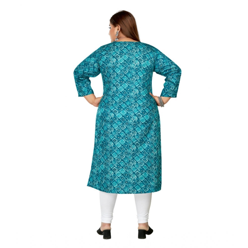 Amfyn Women's Casual 3/4th Sleeve Golden Foil Printed Capsule Cotton Straight Kurti (Green)