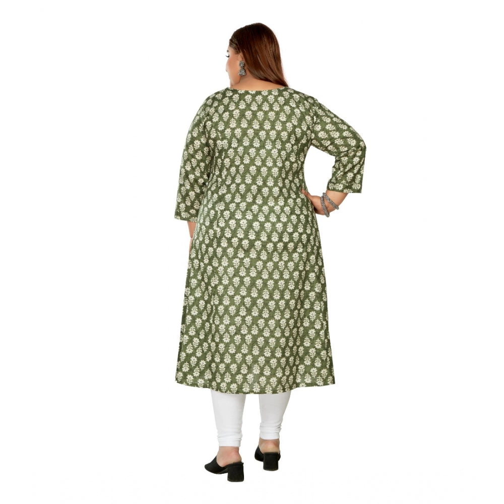 Amfyn Women's Casual 3/4th Sleeve Printed Pure Cotton Prince Cut A-Line Kurti (Green)
