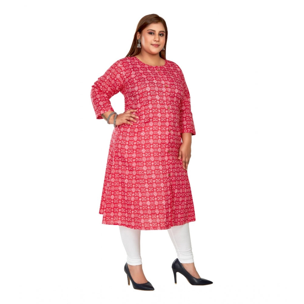 Amfyn Women's Casual 3/4th Sleeve Regular Printed Pure Cotton Prince Cut A-Line Kurti (Pink)