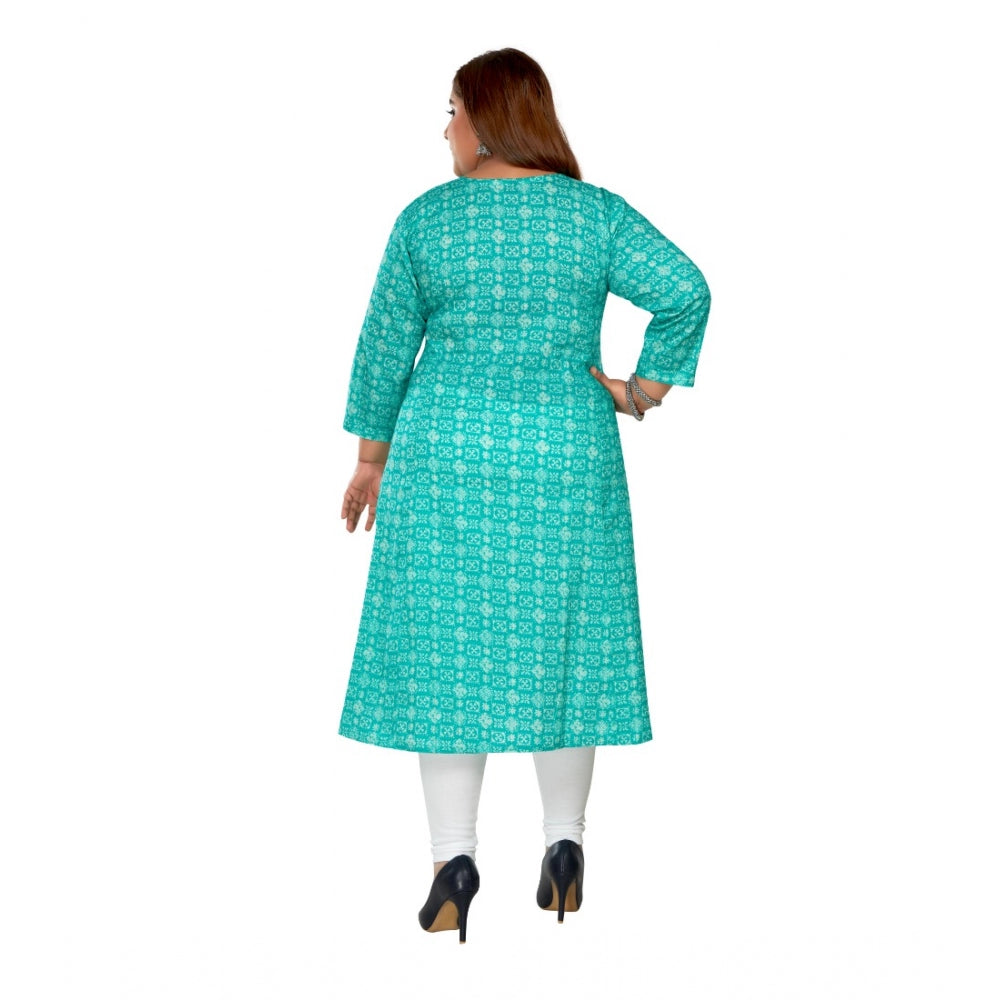 Amfyn Women's Casual 3/4th Sleeve Regular Printed Pure Cotton Prince Cut A-Line Kurti (Turquoise)