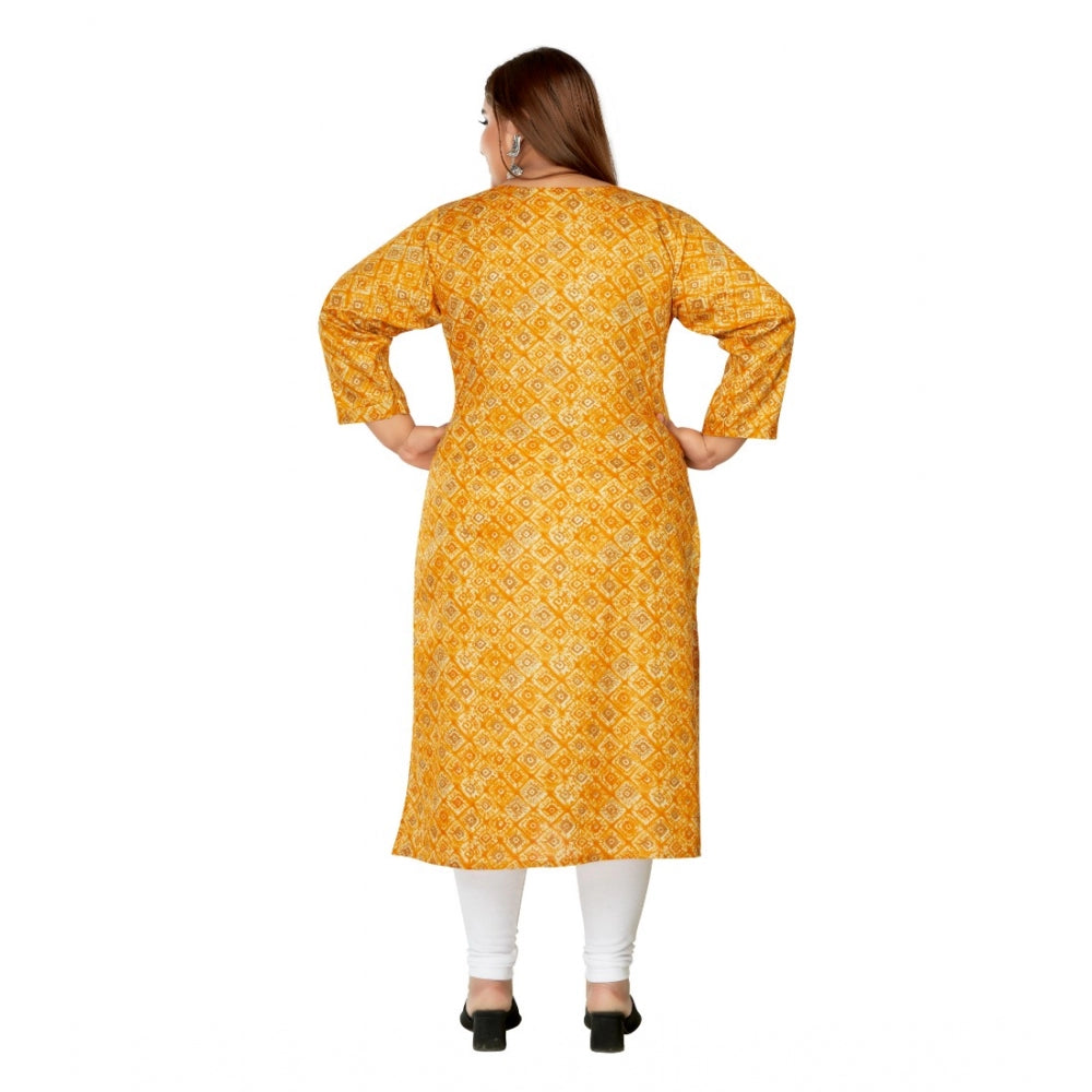 Amfyn Women's Casual 3/4th Sleeve Golden Foil Printed Capsule Cotton Straight Kurti (Yellow)