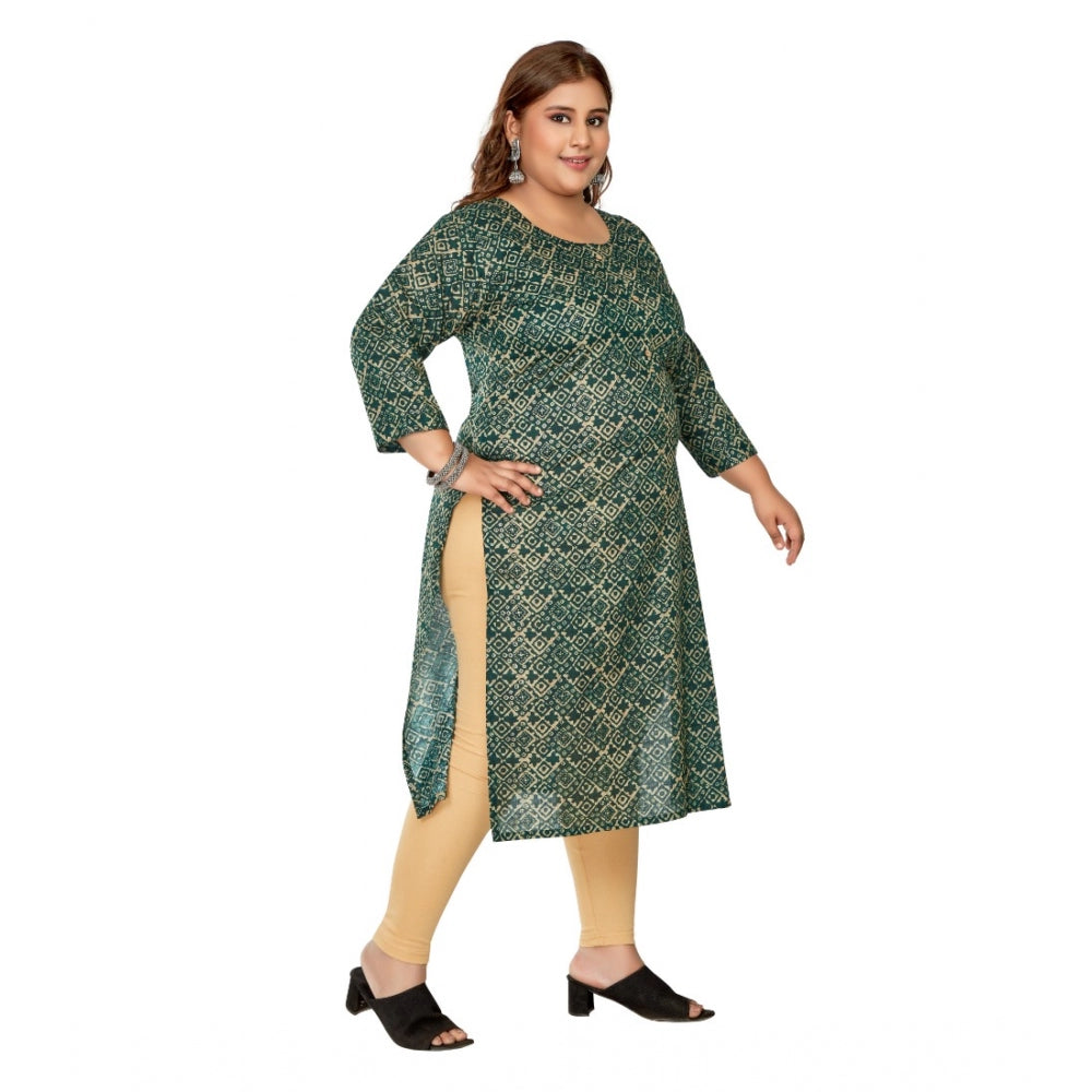 Amfyn Women's Casual 3/4th Sleeve Golden Foil Printed Capsule Cotton Straight Kurti (Dark Green)