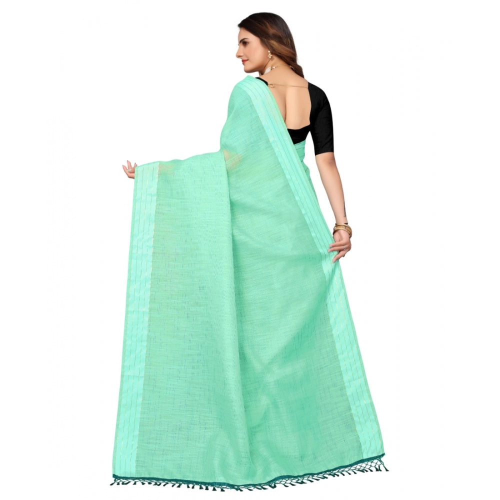 Amfyn Women's Cotton Blend Slub Pattern Sarees (Rama, 5-6 Mtrs)