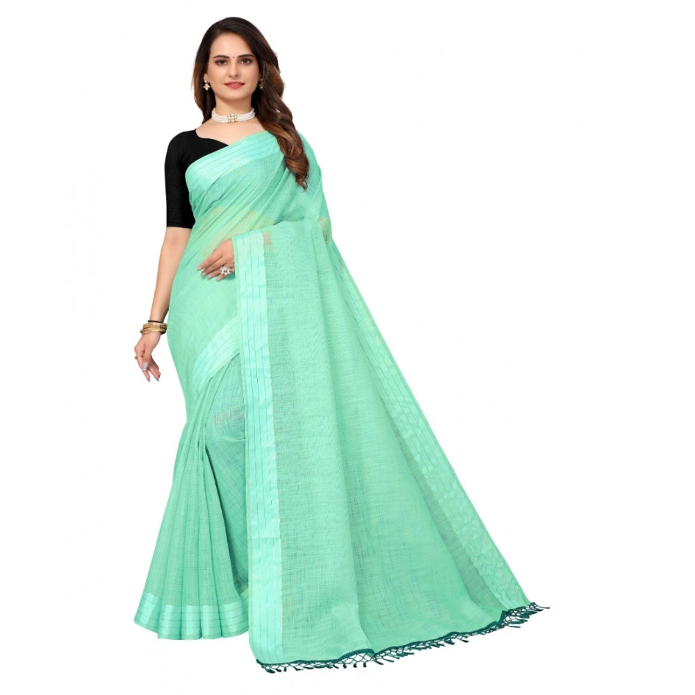 Amfyn Women's Cotton Blend Slub Pattern Sarees (Rama, 5-6 Mtrs)