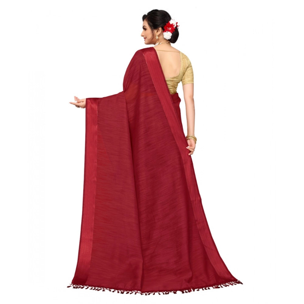 Amfyn Women's Cotton Blend Stripe Pattern Sarees (Maroon, 5-6 Mtrs)