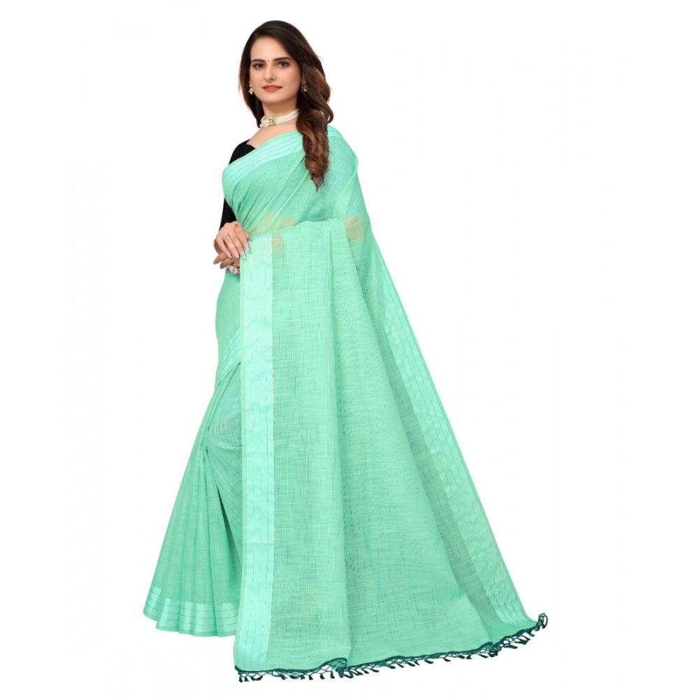 Amfyn Women's Cotton Blend Slub Pattern Sarees (Rama, 5-6 Mtrs)