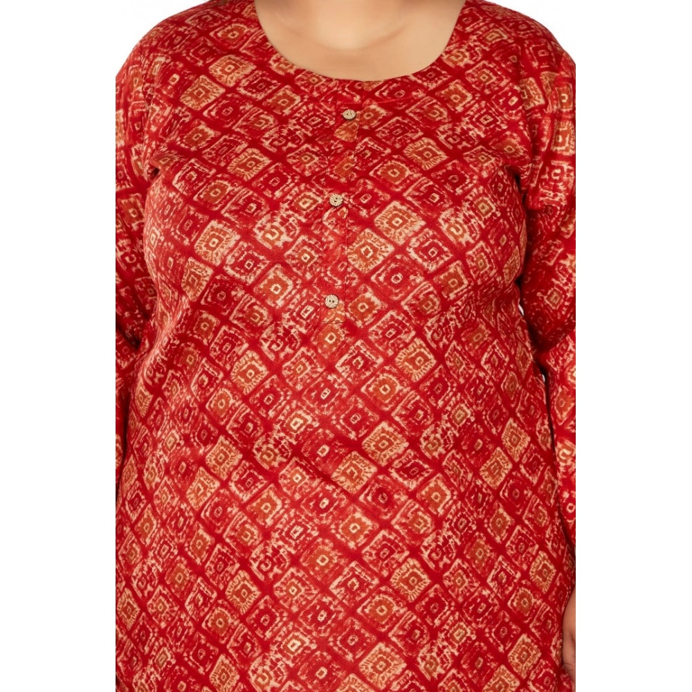 Amfyn Women's Casual 3/4th Sleeve Golden Foil Printed Capsule Cotton Straight Kurti (Red)