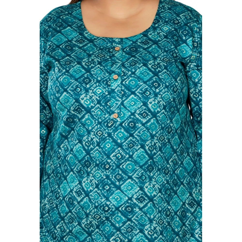 Amfyn Women's Casual 3/4th Sleeve Golden Foil Printed Capsule Cotton Straight Kurti (Green)