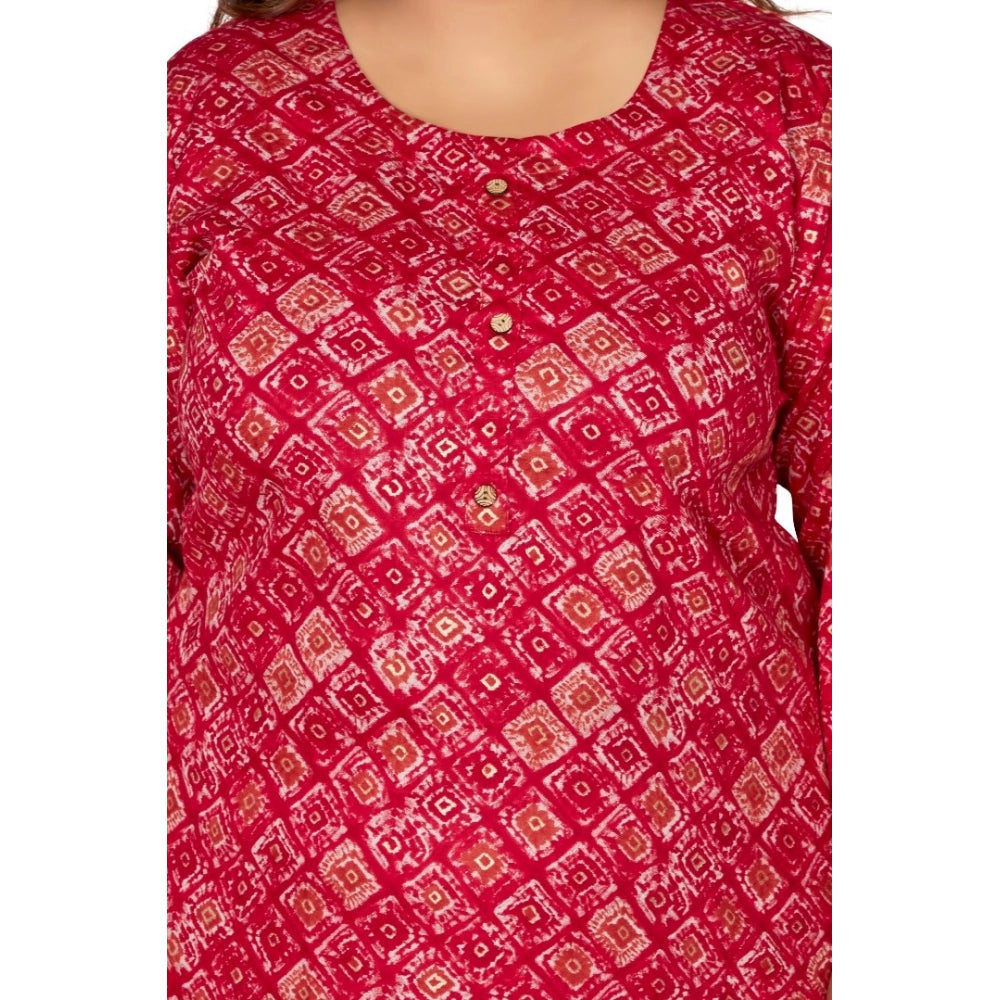 Amfyn Women's Casual 3/4th Sleeve Golden Foil Printed Capsule Cotton Straight Kurti (Pink)