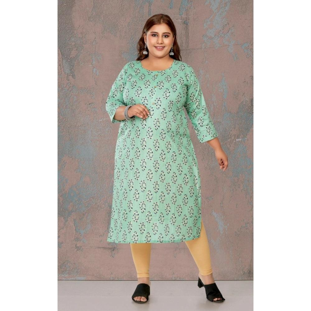 Amfyn Women's Casual 3/4th Sleeve Golden Foil Printed Pure Cotton Straight Kurti (Pista Green)