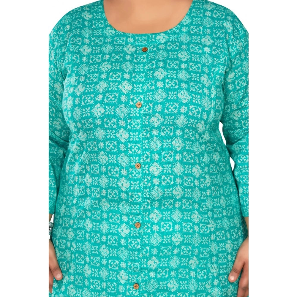 Amfyn Women's Casual 3/4th Sleeve Regular Printed Pure Cotton Prince Cut A-Line Kurti (Turquoise)