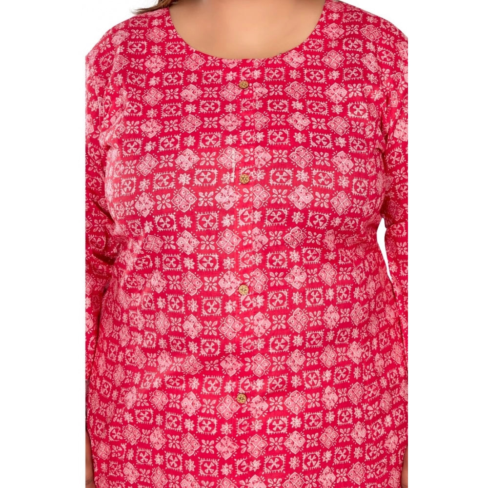 Amfyn Women's Casual 3/4th Sleeve Regular Printed Pure Cotton Prince Cut A-Line Kurti (Pink)