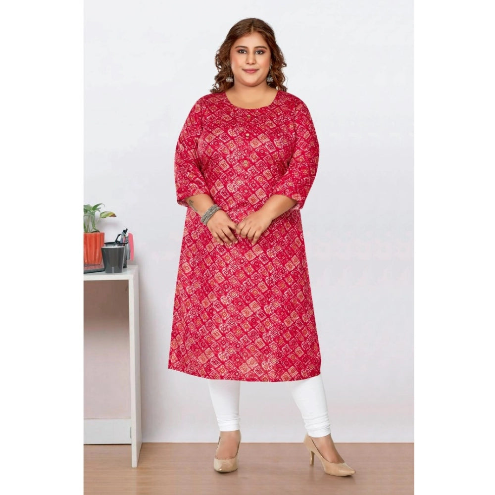 Amfyn Women's Casual 3/4th Sleeve Golden Foil Printed Capsule Cotton Straight Kurti (Pink)