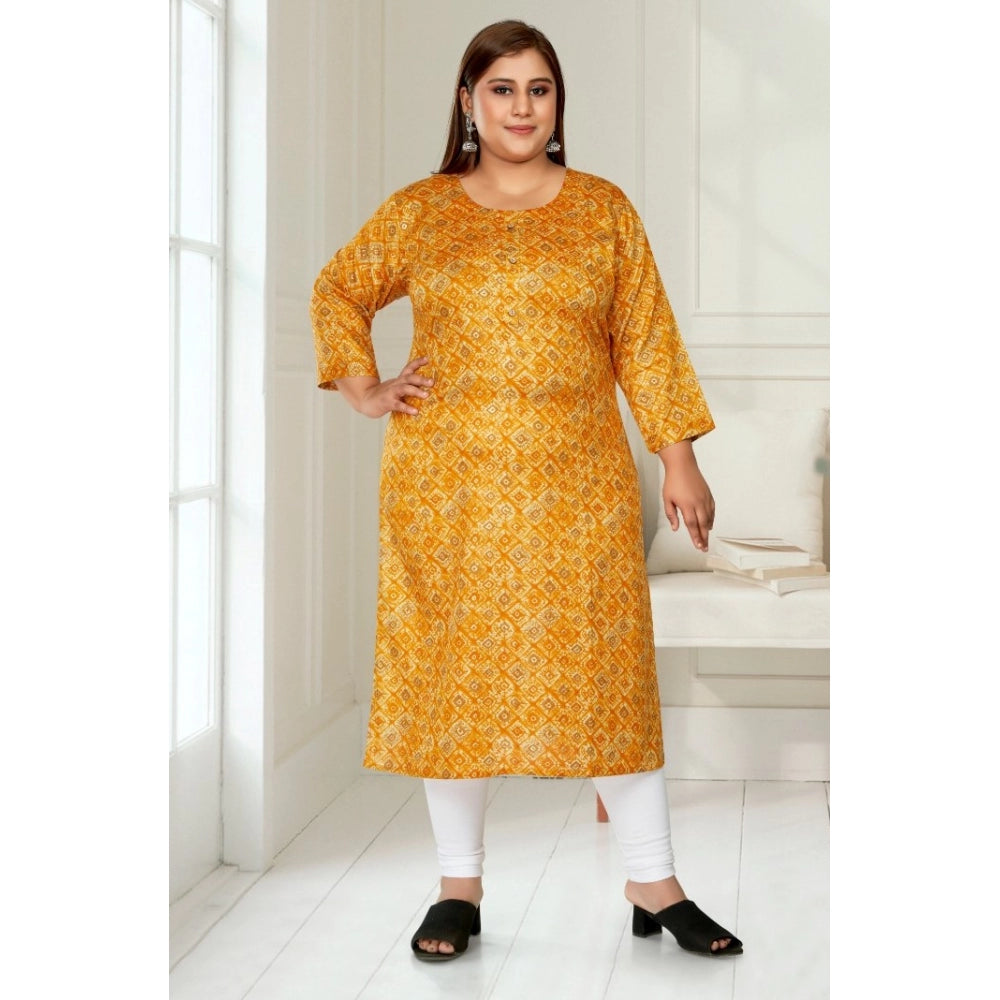 Amfyn Women's Casual 3/4th Sleeve Golden Foil Printed Capsule Cotton Straight Kurti (Yellow)