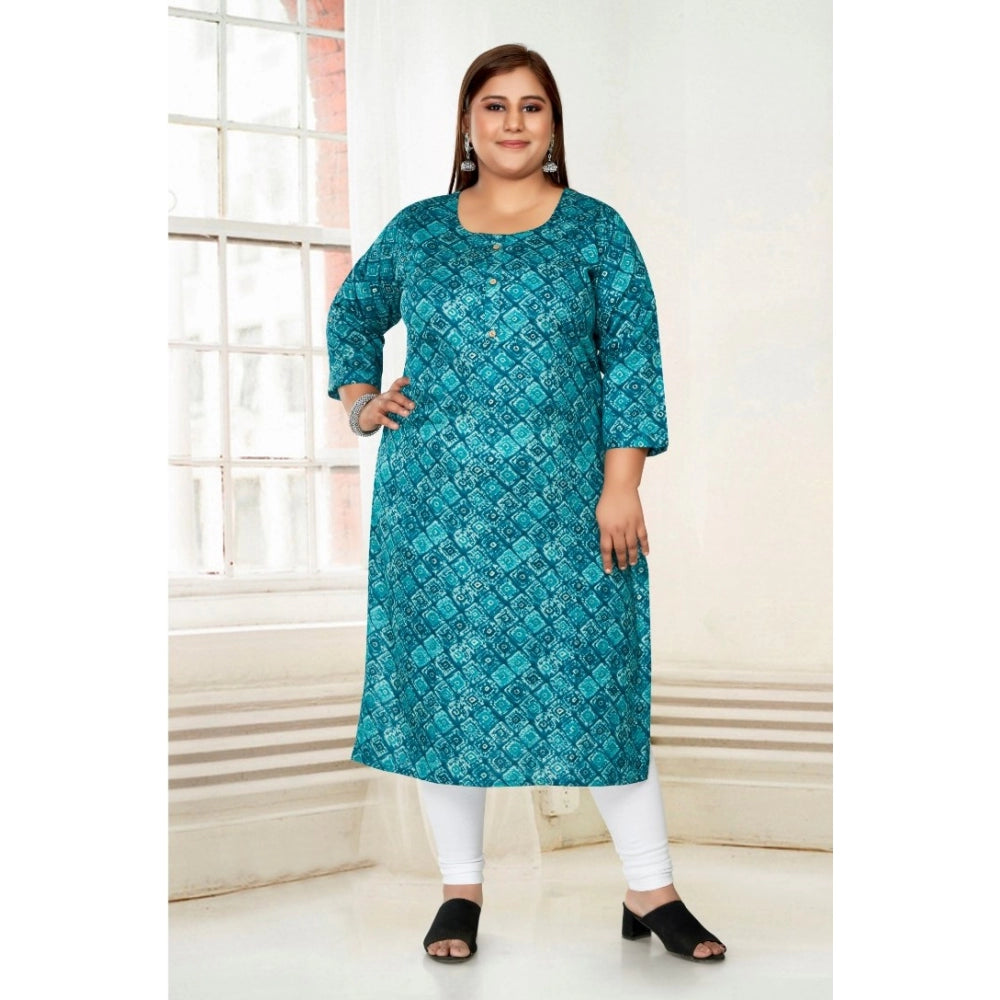 Amfyn Women's Casual 3/4th Sleeve Golden Foil Printed Capsule Cotton Straight Kurti (Green)