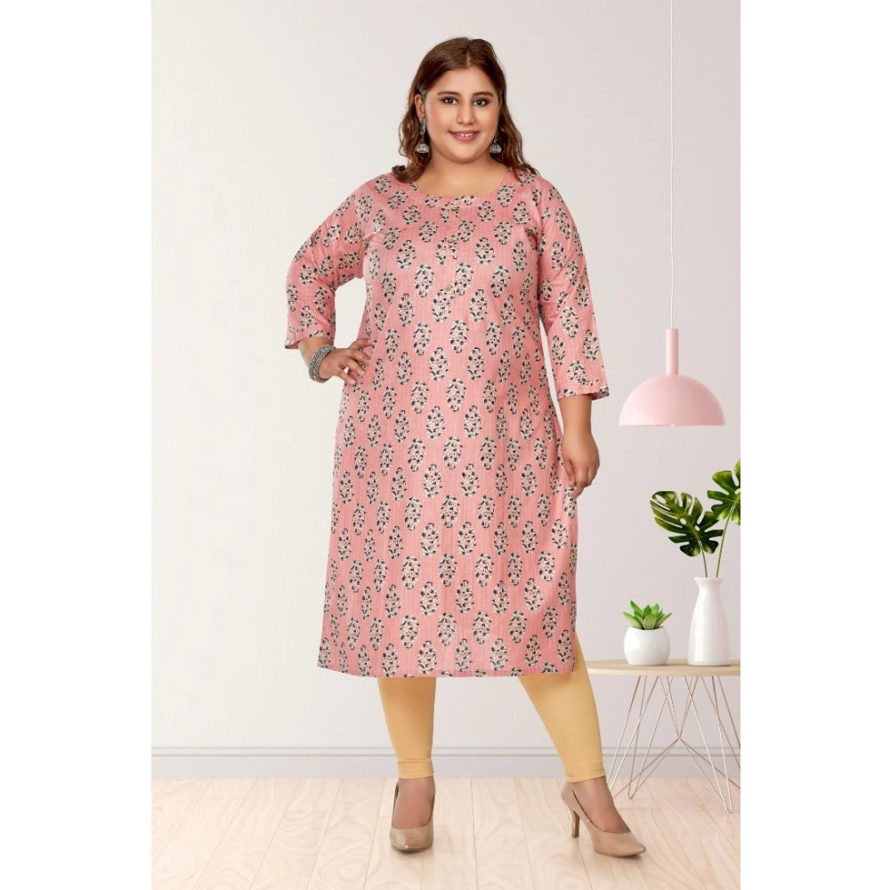 Amfyn Women's Casual 3/4th Sleeve Golden Foil Printed Pure Cotton Straight Kurti (Corel Pink)