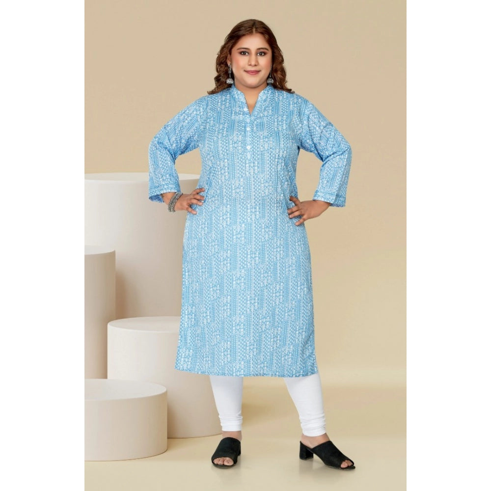 Amfyn Women's Casual 3/4th Sleeve Full printed Imported Synthetic Straight Kurti (Blue)