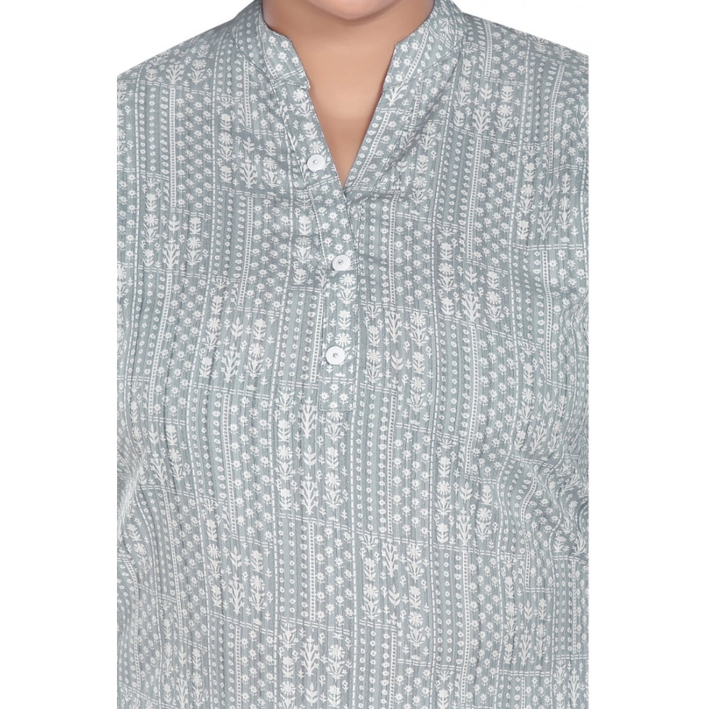 Amfyn Women's Casual 3/4th Sleeve Imported Synthetic Full printed Straight Kurti (Grey)