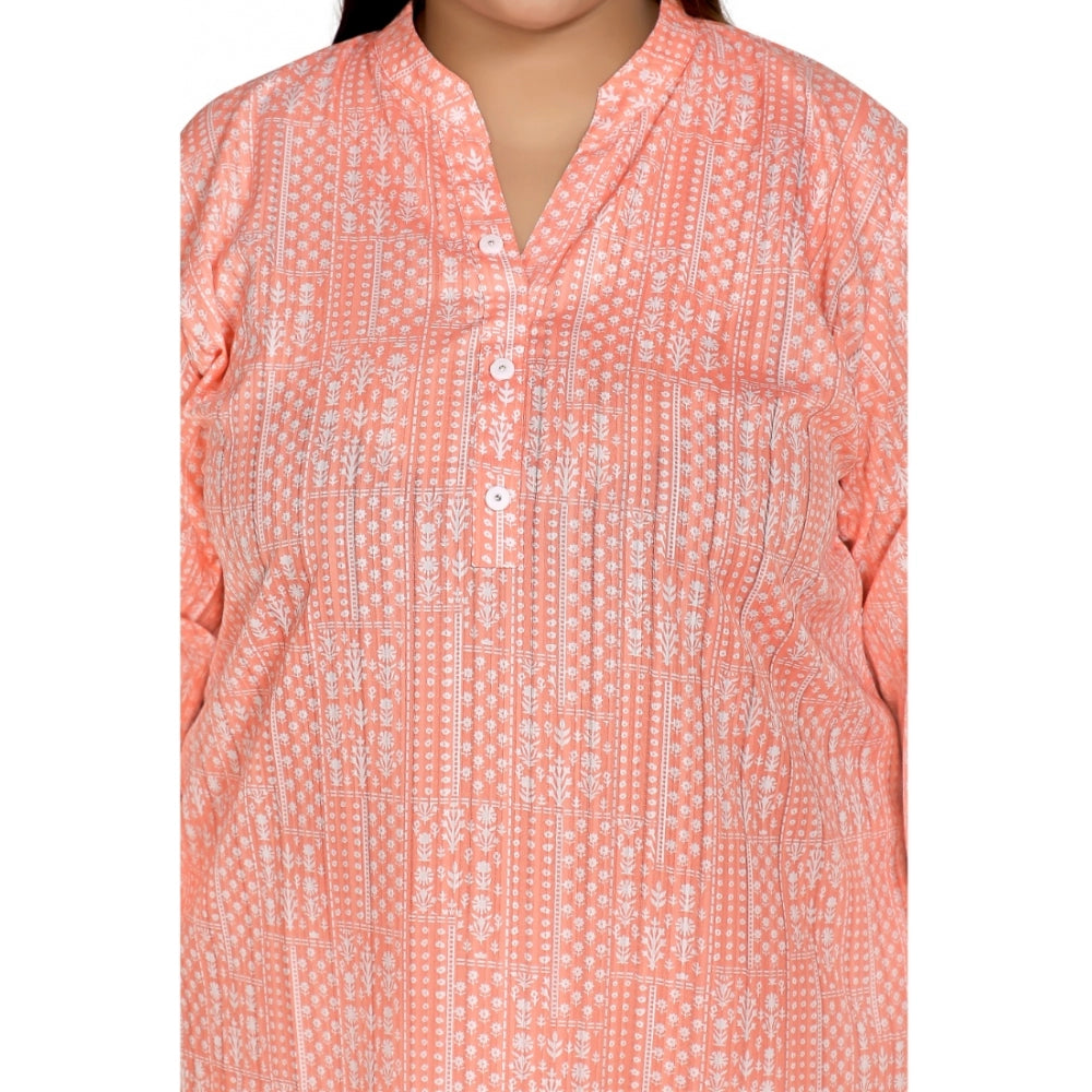 Amfyn Women's Casual 3/4th Sleeve Imported Synthetic Full printed Straight Kurti (Coral Pink)