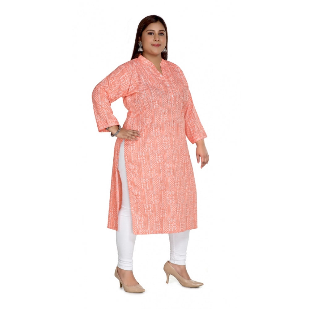 Amfyn Women's Casual 3/4th Sleeve Imported Synthetic Full printed Straight Kurti (Coral Pink)