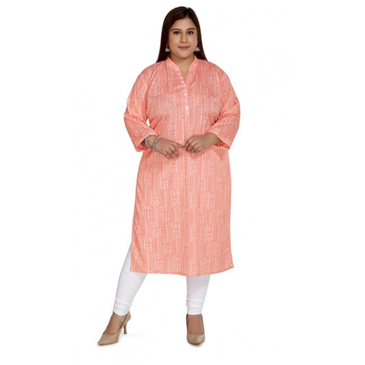 Amfyn Women's Casual 3/4th Sleeve Imported Synthetic Full printed Straight Kurti (Coral Pink)