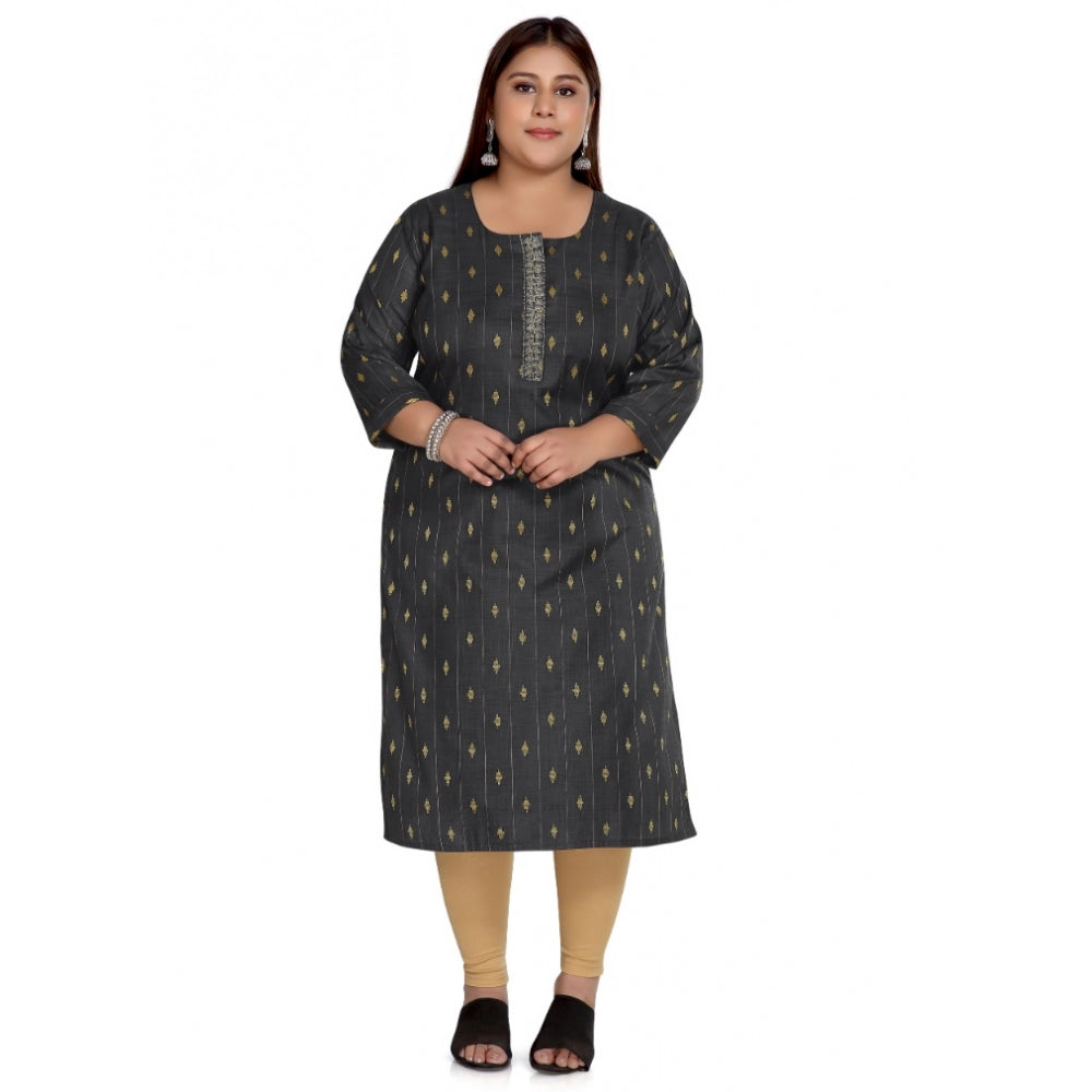 Amfyn Women's Casual 3/4th Sleeve Cotton Mix Golden Embroidered Straight Kurti (Black)