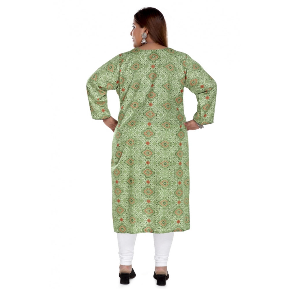 Amfyn Women's Casual 3/4th Sleeve Rayon Golden Foil Printed Straight Kurti (Pista Green)