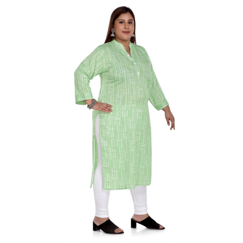 Amfyn Women's Casual 3/4th Sleeve Imported Synthetic Full printed Straight Kurti (Pista Green)
