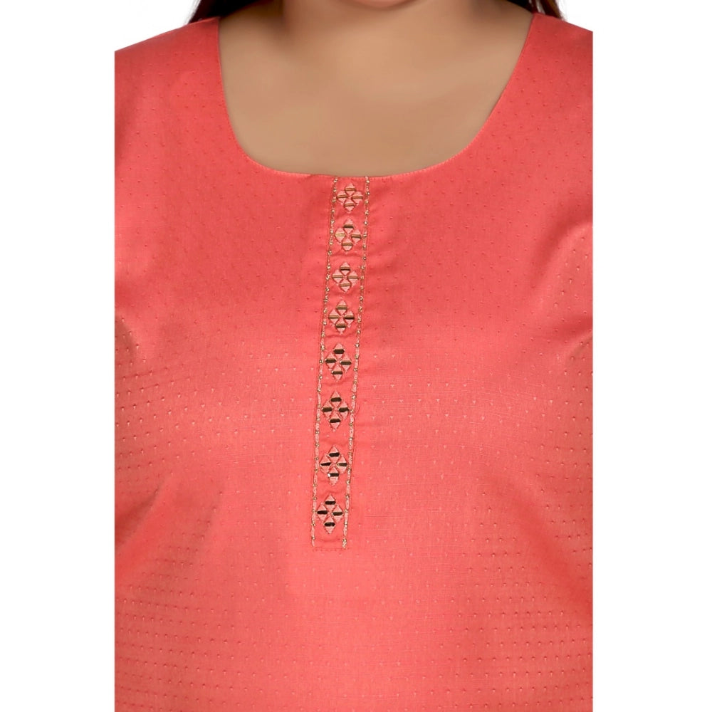 Amfyn Women's Casual 3/4th Sleeve Rayon Mirror Embroidered Straight Kurti (Pink)