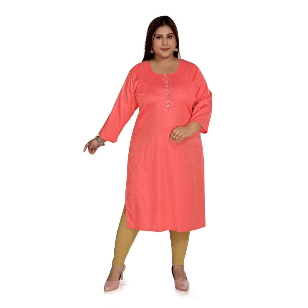 Amfyn Women's Casual 3/4th Sleeve Rayon Mirror Embroidered Straight Kurti (Pink)