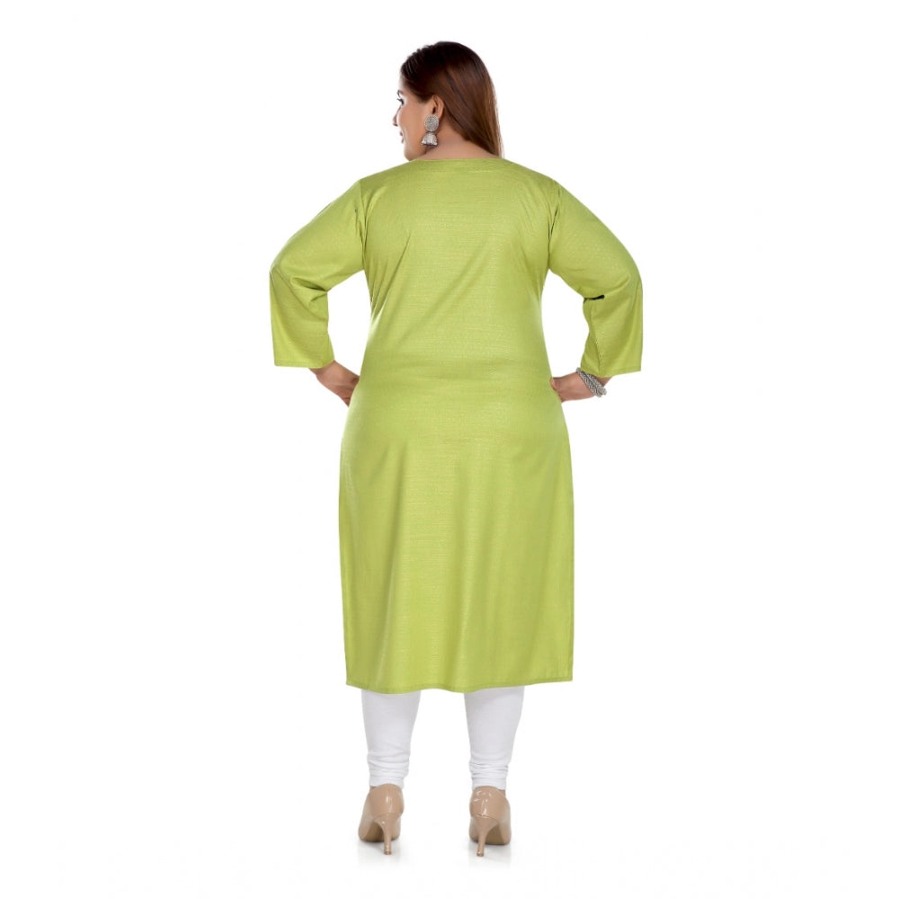 Amfyn Women's Casual 3/4th Sleeve Rayon Mirror Embroidered Straight Kurti (Apple Green)