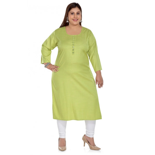 Amfyn Women's Casual 3/4th Sleeve Rayon Mirror Embroidered Straight Kurti (Apple Green)