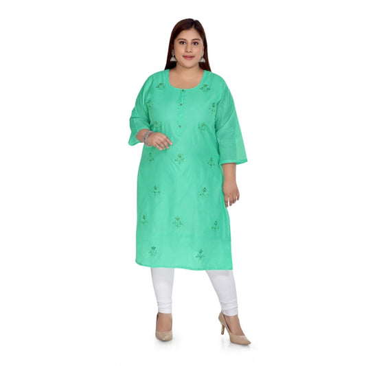 Amfyn Women's Casual 3/4th Sleeve Rayon Mirror Embroidered Straight Kurti (Green)