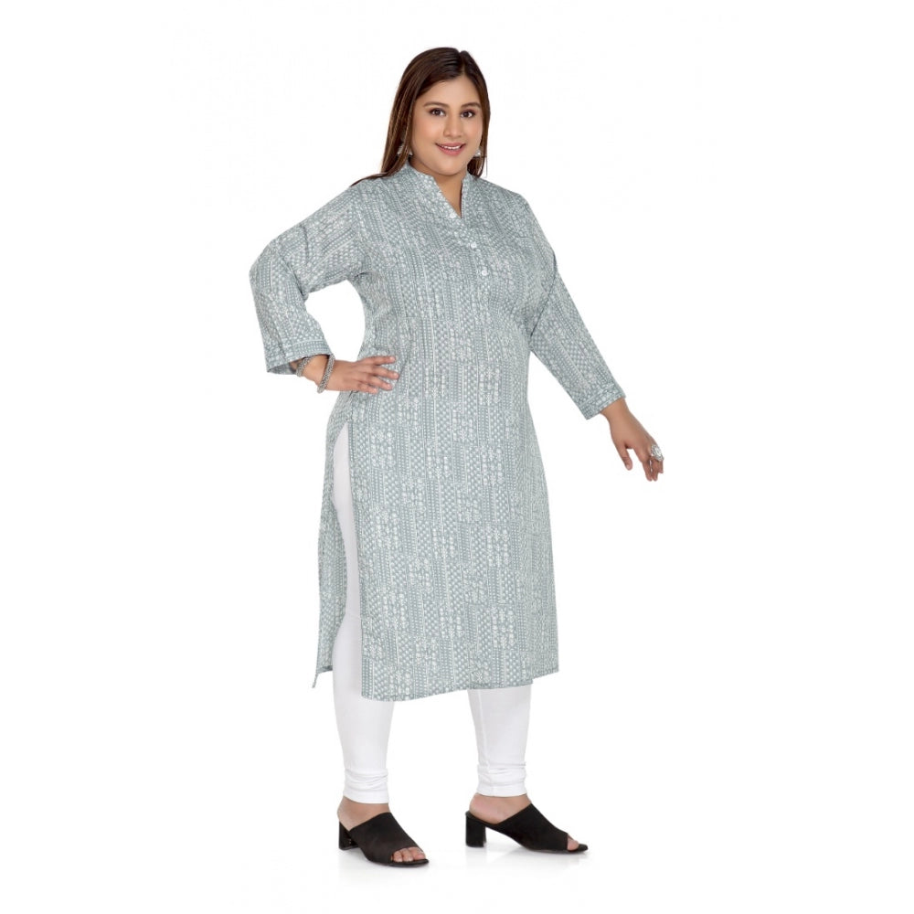 Amfyn Women's Casual 3/4th Sleeve Imported Synthetic Full printed Straight Kurti (Grey)
