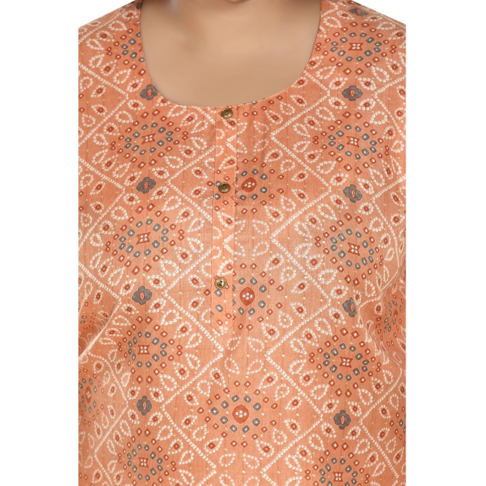 Amfyn Women's Casual 3/4th Sleeve Rayon Golden Foil Printed Straight Kurti (Light Orange)