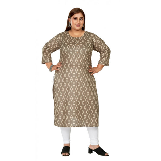 Amfyn Women's Casual 3/4th Sleeve Pure Cotton Ikkat Printed Straight Kurti (Dark Grey)