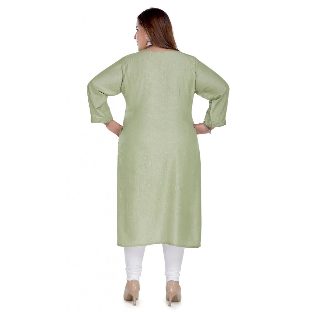 Amfyn Women's Casual 3/4th Sleeve Imported Fabric Self Embroidered Straight Kurti With Lining (Pista Green)