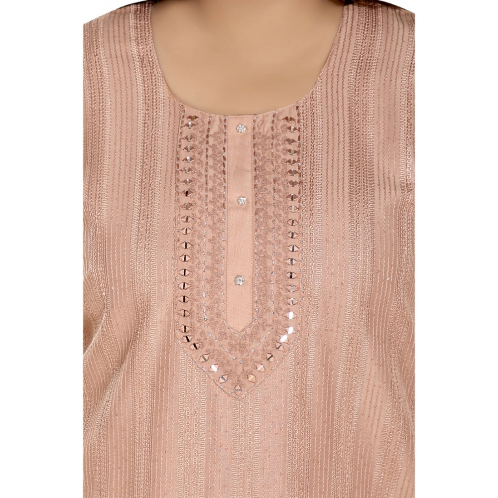 Amfyn Women's Casual 3/4th Sleeve Imported Fabric Self Embroidered Straight Kurti With Lining (Coral Pink)