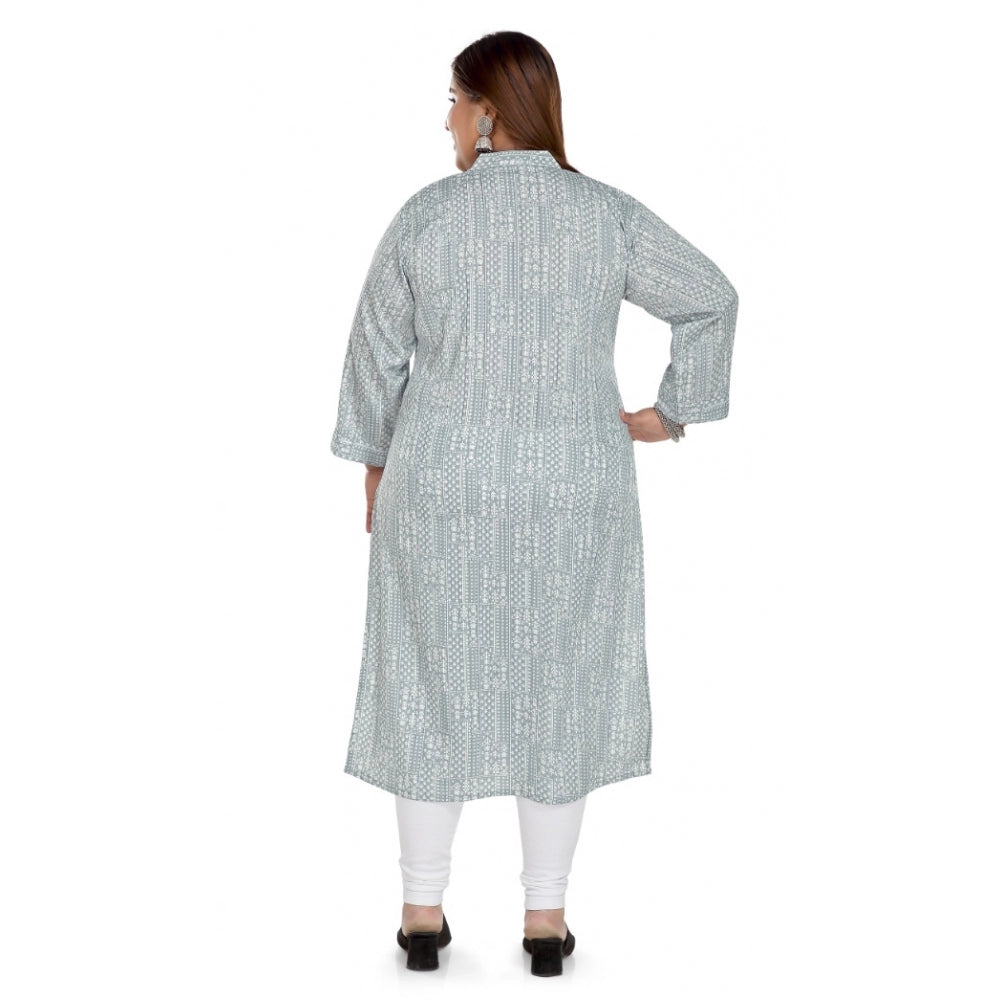Amfyn Women's Casual 3/4th Sleeve Imported Synthetic Full printed Straight Kurti (Grey)