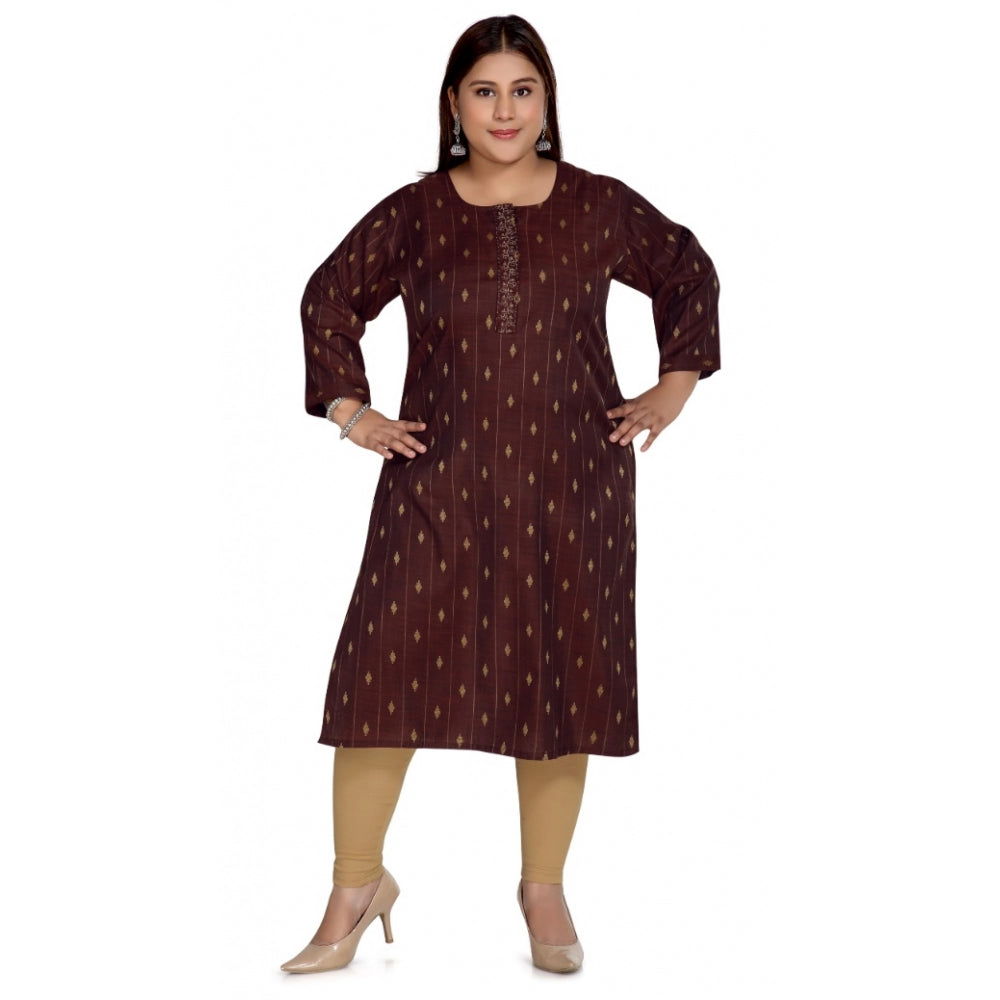 Amfyn Women's Casual 3/4th Sleeve Cotton Mix Golden Embroidered Straight Kurti (Maroon)