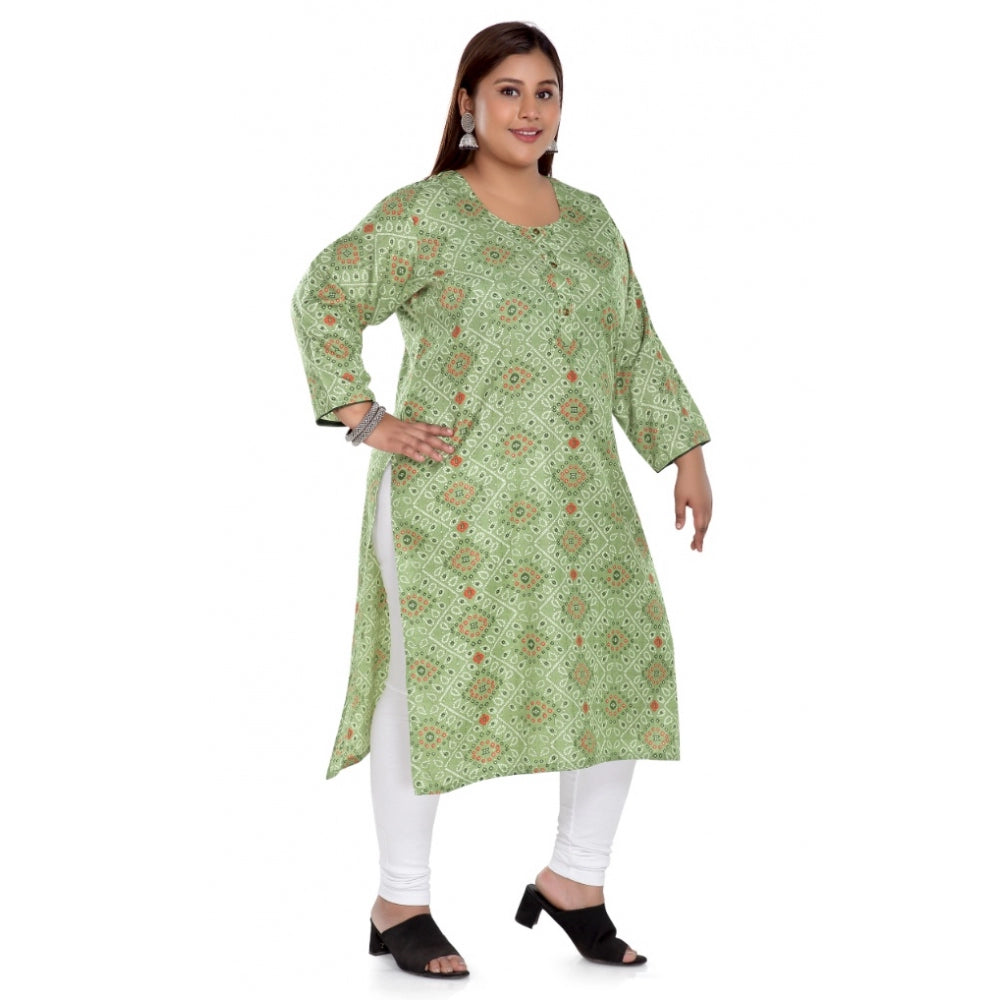 Amfyn Women's Casual 3/4th Sleeve Rayon Golden Foil Printed Straight Kurti (Pista Green)